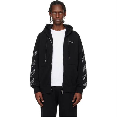 Off-White 男士 卫衣 黑色 Scribble Diagonal Skate Zip 连帽衫