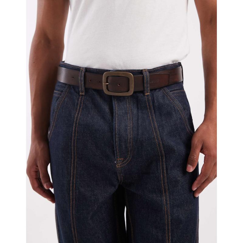 Levi's 男士 腰带 jordan 皮革银色带扣深褐色皮带