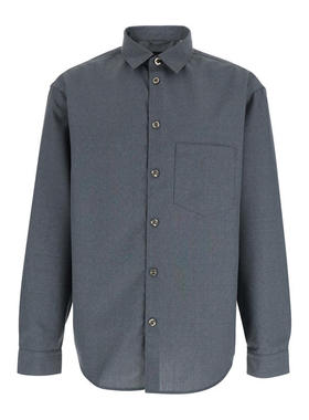 Plain. 男士 SS25 衬衫 灰色经典款衣领初剪羊毛混纺男士衬衫