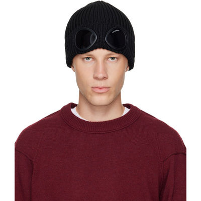 C.P. Company 男士 毛线帽 黑色 Extrafine Merino Wool Goggle