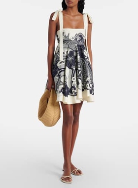 Alémais 女款Mickey 花朵亚麻迷你连衣裙 迷衣时尚