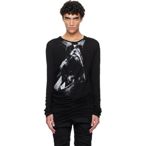 julius 男士 T恤 黑色 Numinous Print Curved T 恤