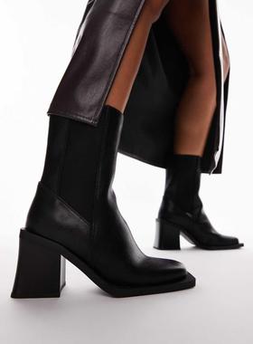 Topshop 女士 切尔西靴 Nisha 宽版粗跟切尔西靴(黑色)