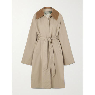 Barbour 女士 SS26 风衣 Reagan 束带灯芯绒饰边棉混纺斜纹布风衣