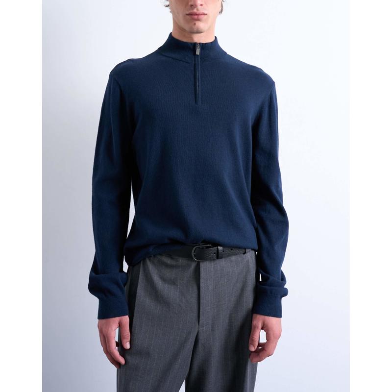 Topman 男士 毛衣 基础款针织1/4拉链漏斗毛衣(海军蓝)