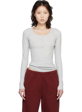 SKIMS 女士 T恤 灰色 Cotton Rib Scoop Neck 亨利衫