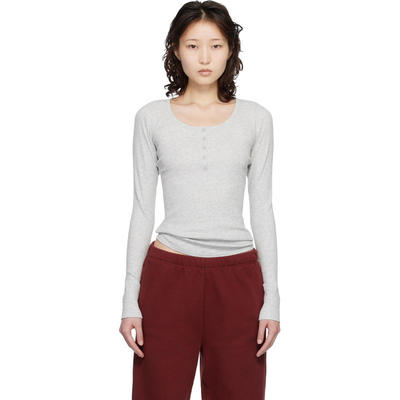 SKIMS 女士 T恤 灰色 Cotton Rib Scoop Neck 亨利衫