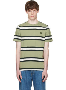 Fred Perry 男士 T恤 绿色 Bold Stripe T 恤