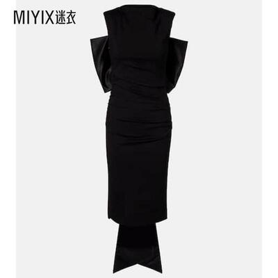 Dorothee Schumacher 女款蝴蝶结装饰褶皱绸缎边中长连衣裙 迷衣