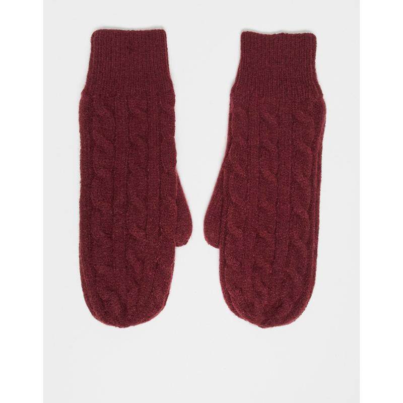 My Accessories 女士 手套 My 饰品麻花扭纹针织酒红色连指手套