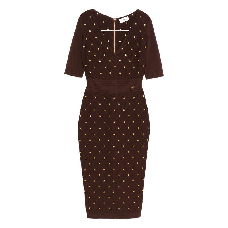 Elisabetta Franchi 女士 FW25 短款连衣裙 綴飾 V 領針織連身裙