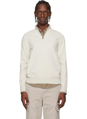 Boss 博斯 男士 卫衣 灰白色 Zip-Neck Cotton 针织衫
