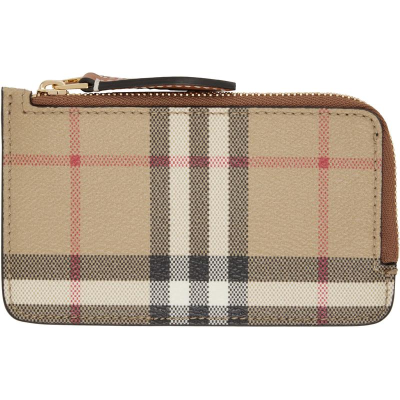 Burberry 女士 卡包 驼色 Check Zip 卡包