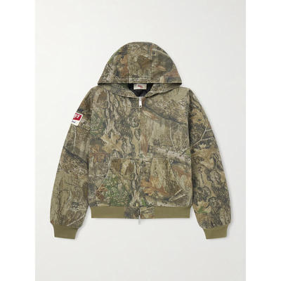 Cherry Los Angeles 男士带里衬印花棉质斜纹布连帽短夹克外套