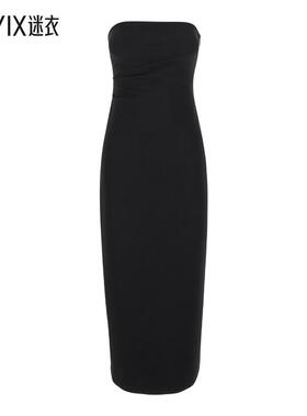 【早秋新品】Plain 黑色开叉高科技布织女士紧身束胸连衣裙
