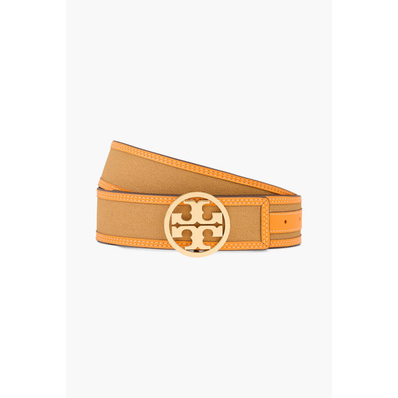 Tory Burch 女士 腰带 Miller 皮革饰边帆布皮带