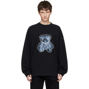 We11Done 男士 T恤 黑色 Pearl Necklace Teddy 长袖