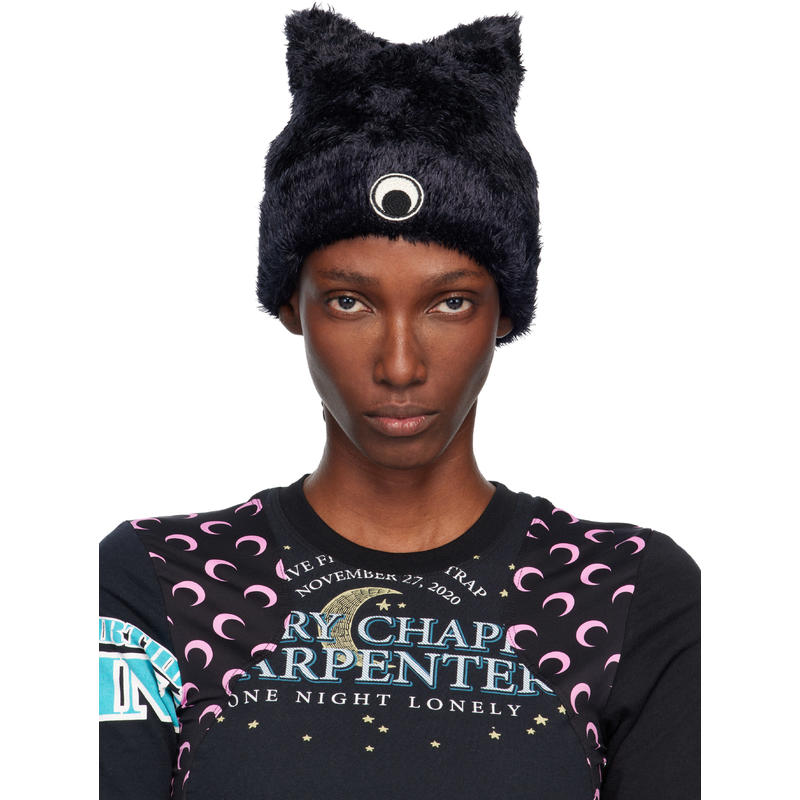 Marine Serre 女士 毛线帽 黑色 Wild Fluffy Knit Kawaii 毛线帽