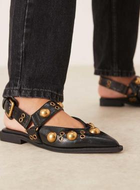 ASOS DESIGN 女士 芭蕾鞋 Luxor 设计铆钉玛丽珍芭蕾舞鞋(黑色)