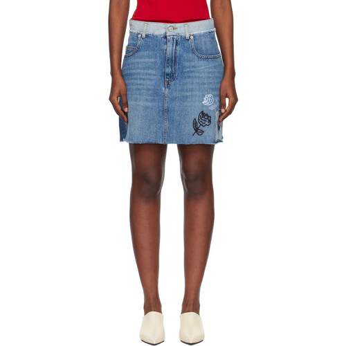 Marni 玛尼 女士 迷你裙 蓝色 Stone Washed Patches 牛仔短裙