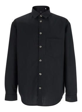 Plain. 男士 SS25 衬衫 黑色经典款衣领初剪羊毛混纺男士衬衫