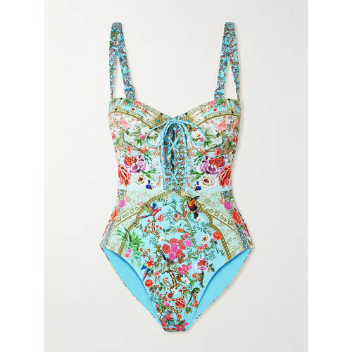 Camilla and Marc 女士 SS26 连体泳衣 系带水晶装饰印花再生泳衣