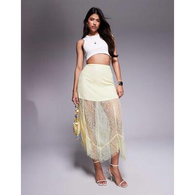 ASOS DESIGN 女士 超长裙 设计蕾丝长款迷你内衬黄色半身裙