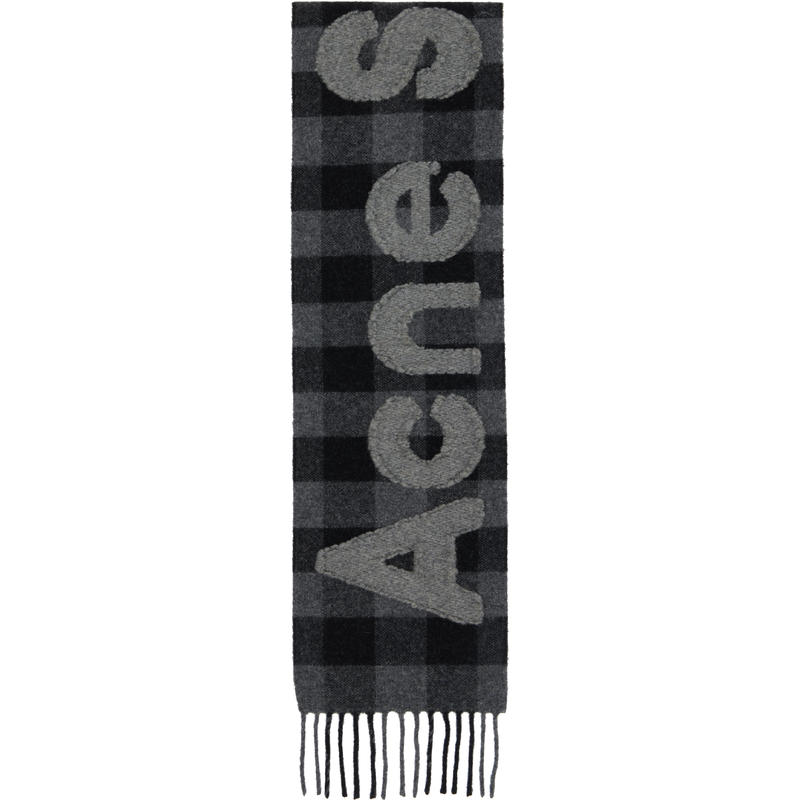 Acne Studios 男士 围巾 黑色  灰色 Check Logo 围巾