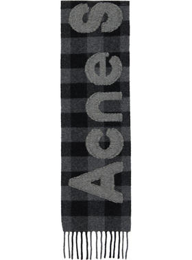 Acne Studios 男士 围巾 黑色  灰色 Check Logo 围巾