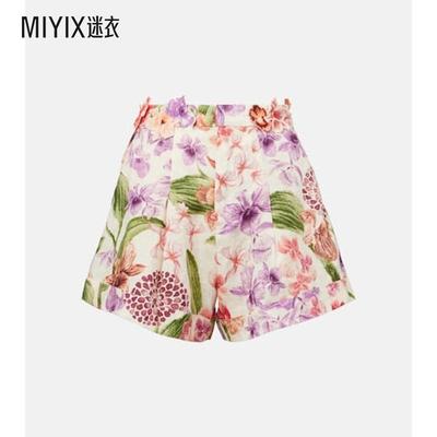Agua By Agua Bendita 女款花朵高腰亚麻短裤 迷衣时尚