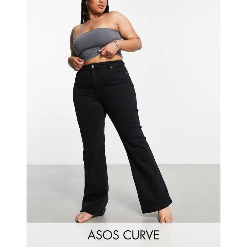 ASOS DESIGN 女士 牛仔长裤 Curve 设计中腰喇叭型水洗黑色牛仔裤