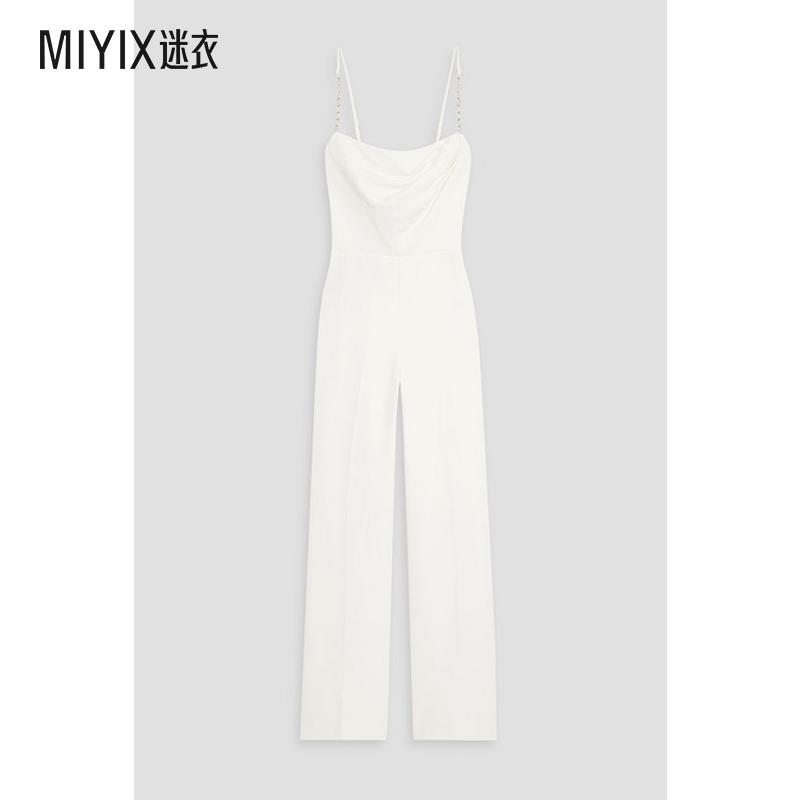 Halston女士Brea 链条装饰弹力绉阔腿连衣裤  迷衣时尚