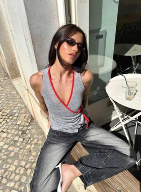 Labelrail 女士 马甲 x Barbara Ines 裹式红色背心上衣(灰色)