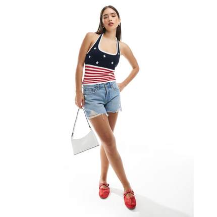 Hollister 女士 背心 挂脖印花国旗背心上衣(usa)