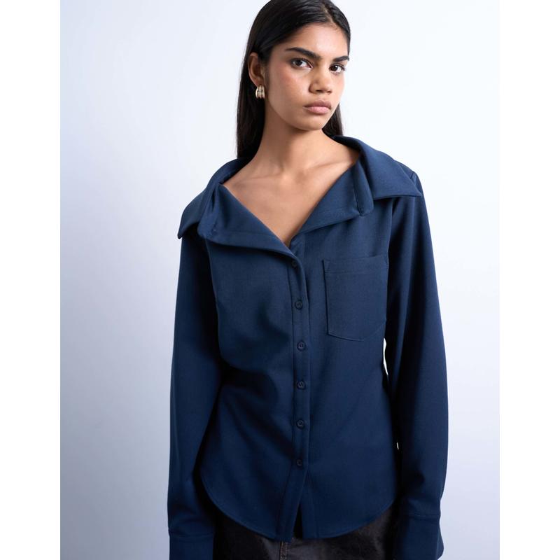 Topshop 女士 衬衫 co ord 精细剪裁衬衫(海军蓝)