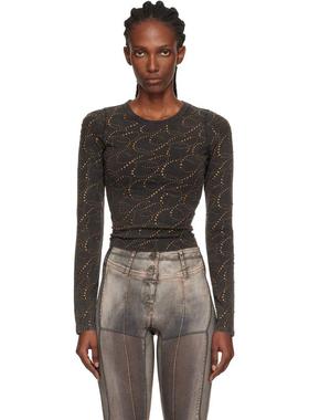 KNWLS 女士 T恤 黑色 Cally 长袖 T 恤