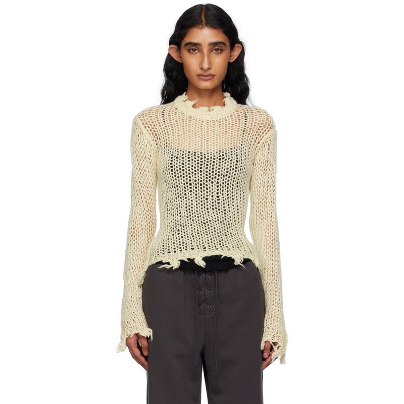 OPEN YY 女士 毛衣 米色 Distressed Crop Knit 毛衣