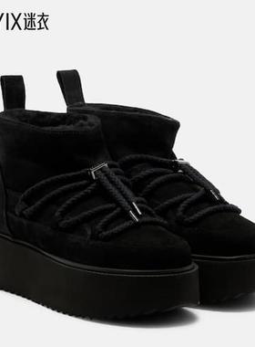 INUIKII 女款经典款低帮绒面革防水台雪地靴 迷衣时尚