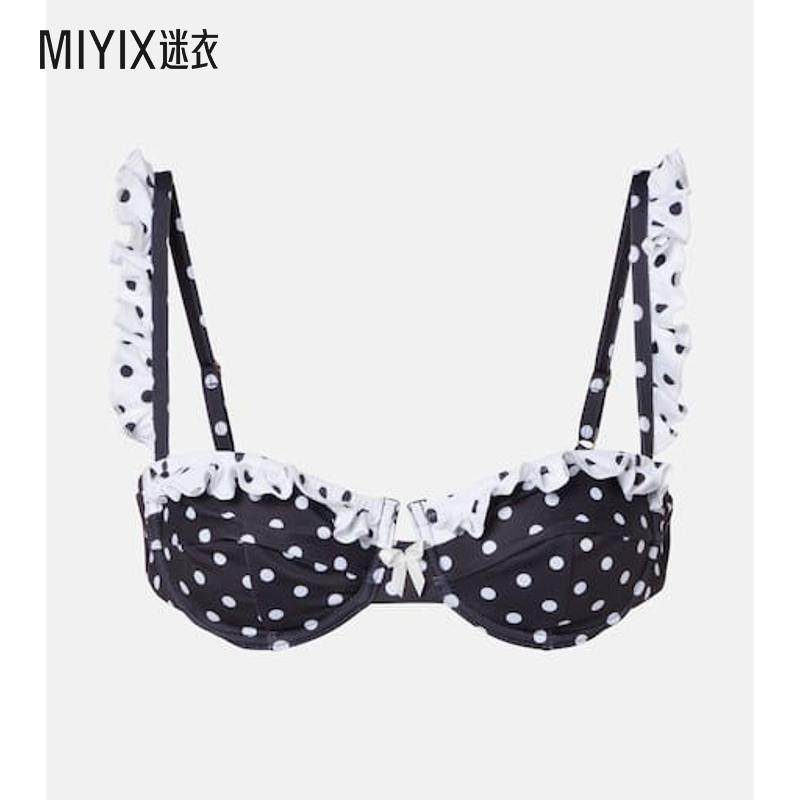 Bananhot 女款Angela 波尔卡圆点荷叶边比基尼上装 迷衣时尚