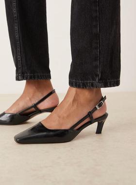 ASOS DESIGN 女士 鞋靴 Shadow chisel 设计鞋头露跟中跟鞋(黑色)
