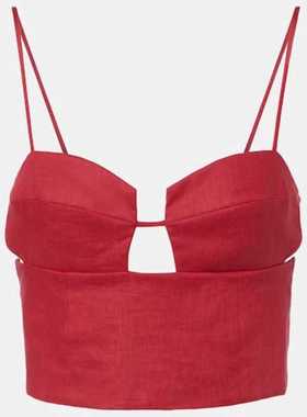 Cala De La Cruz 女士 背心 Imperia 剪口亚麻短款上衣