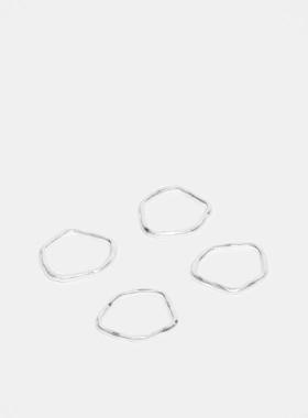 ASOS DESIGN 男士 戒指 molten 设计4件套素色带子银色戒指(worn)