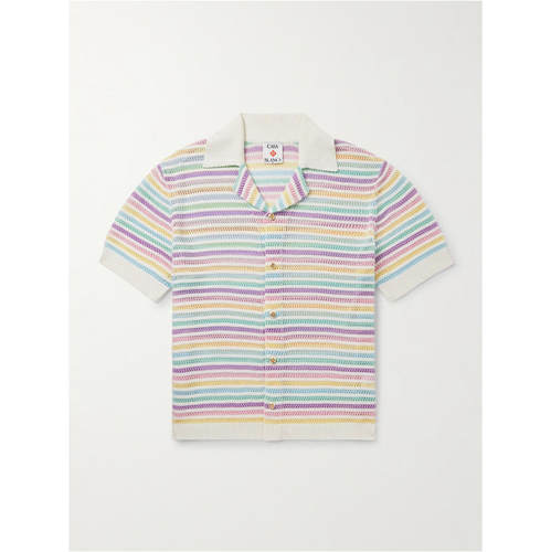 Casablanca 男士 FW25 衬衫 Camp-Collar 花朵条纹钩花棉质