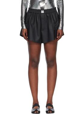 MM6 Maison Margiela 女士 短裤 黑色 Logo Patch 合成皮革短裤