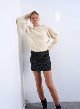 Topshop 女士 迷你裙 pelmet 牛仔条纹迷你半身裙(黑色)