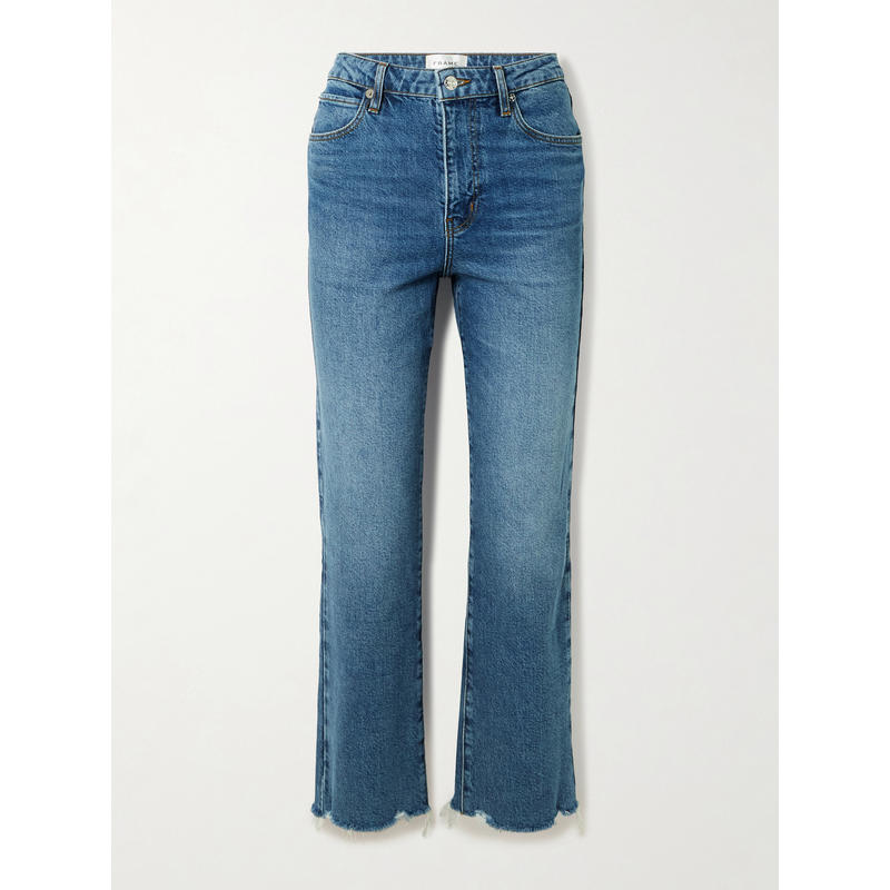 FRAME 女士 牛仔长裤 Ruler 短款磨破高腰细脚牛仔裤