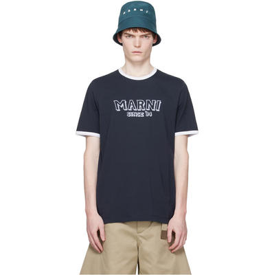 Marni 玛尼 男士 T恤 海军蓝 Cotton Contrast Trims