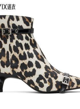 Ganni 女款黄褐色 & 黑色 Satin Eyelets Kitten Heel 踝靴