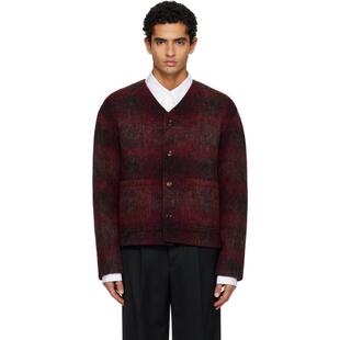 TONYWACK 男士 开衫 酒红色 V 领