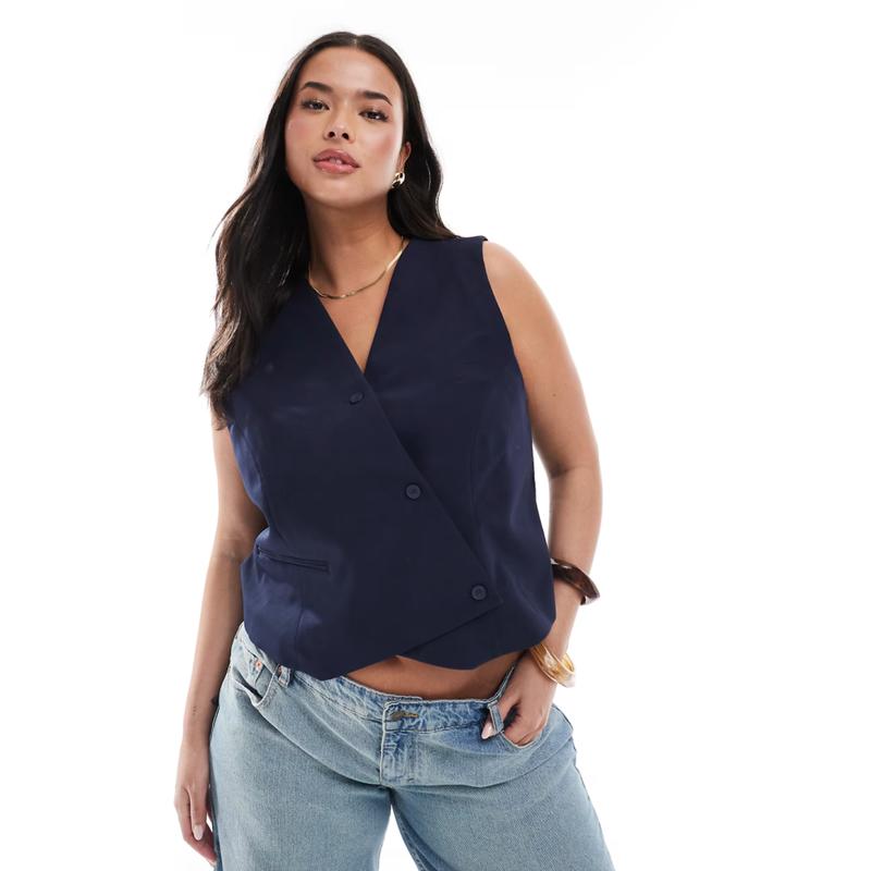 ONLY Curve 女士 马甲 不对称夹克(海军蓝)